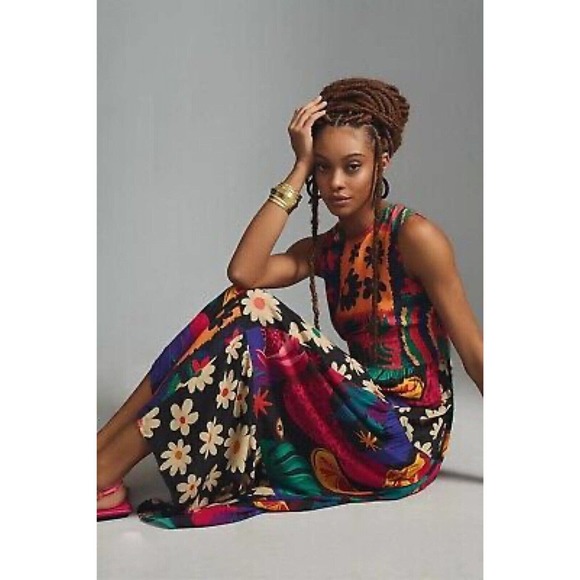 Anthropologie Farm Rio Sleeveless Patchwork Print Daises Midi Dress Size 1X - Picture 6 of 7